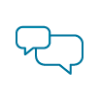 Symbol: eine kleinere Sprechblase links und eine größere Sprechblase rechts